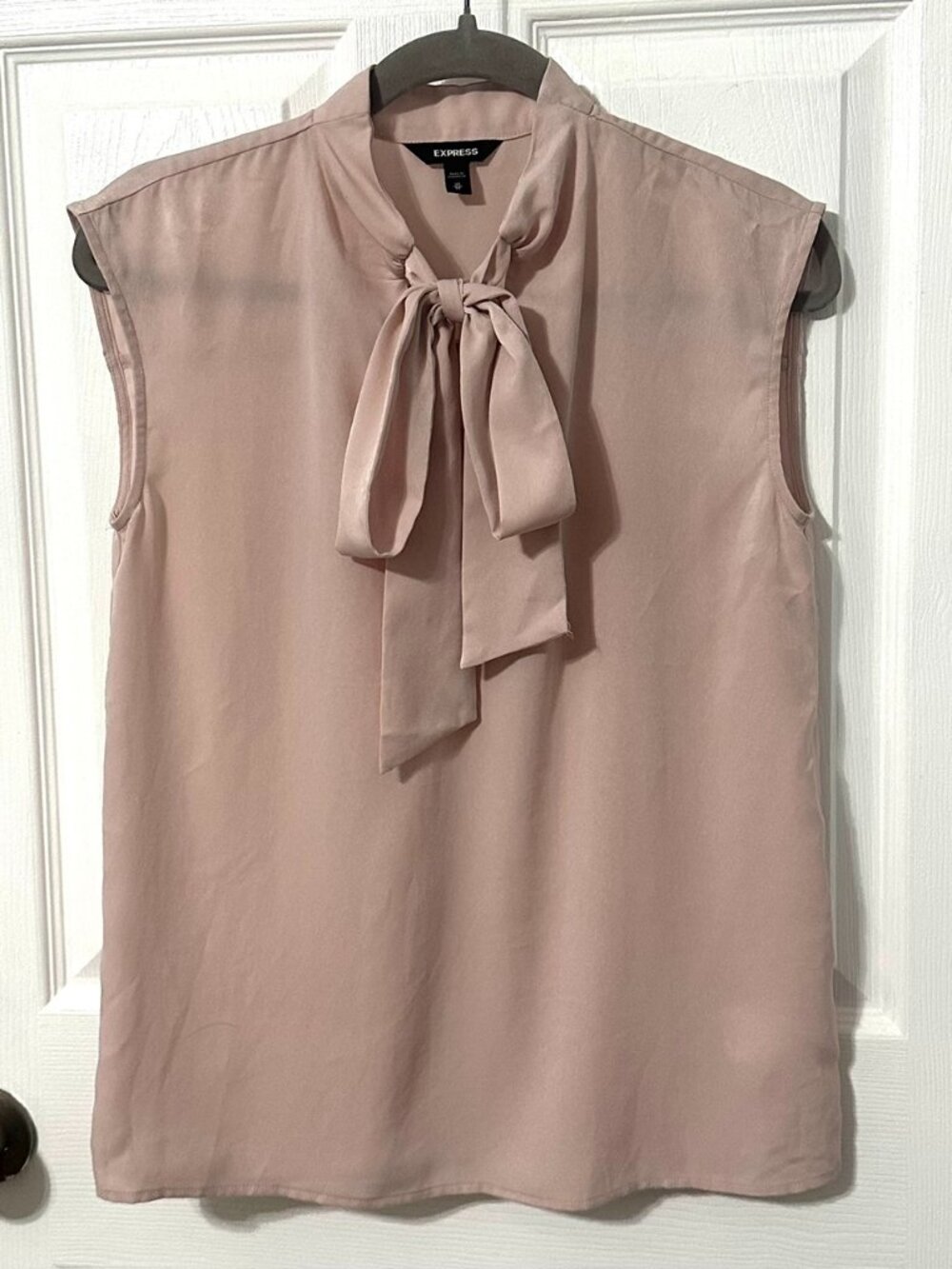 Express Light Pink Tie Neck Satin Top, Size XS